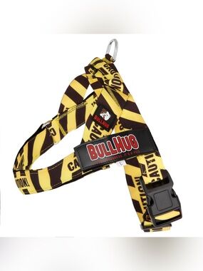 Bullhug Yellow & Black 'Caution' Dog Harness Non Choking Adjustable Bulldog Pug
